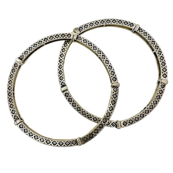 Set of 6 Bracelets Stretch Bangles Silver Celtic Look 2 ea of 3 Patterns NWOT - Picture 7 of 10